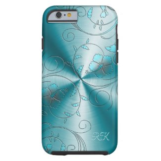 Blue Stainless Steel With Embossed Retro Flowers Tough iPhone 6 Case