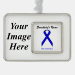 Blue Standard Ribbon Template (H-I) Silver Plated Framed Ornament