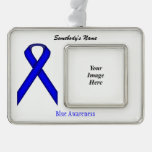 Blue Standard Ribbon Template (H-O) Silver Plated Framed Ornament