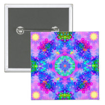 Blue Star Hippy Mandala Patterned Pinback Button