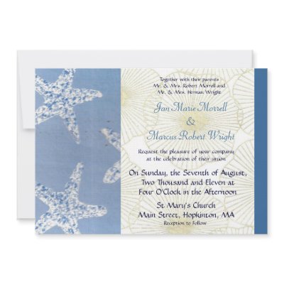Blue Starfish and Shells Wedding Invitation by JoinedHearts