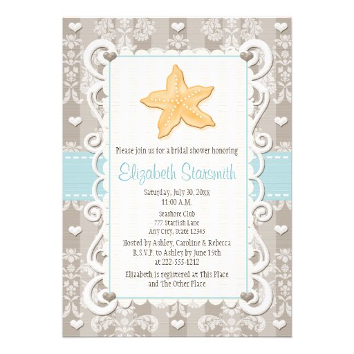 Blue Starfish Bridal Shower Invitations