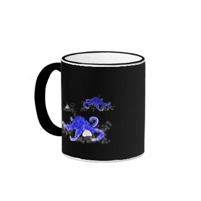 Blue Starfish on black background mug by Paintedlynx