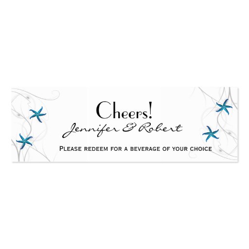 Blue Starfish Silver Coral Wedding Drink Tickets Business Cards