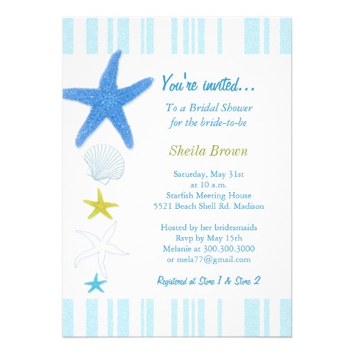Blue Starfish + Stripes Bridal Shower Invitations