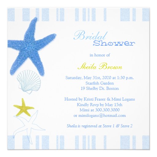 Blue Starfish + Stripes Nautical Bridal Shower Personalized Invitation (front side)