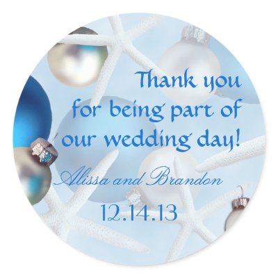 Blue Starfish Tropical Christmas Wedding Labels sticker