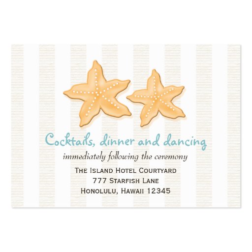 Blue Starfish Wedding Reception Enclosure Cards Business Card Templates (front side)