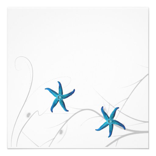 Blue Starfish with Silver Coral Wedding Invitation