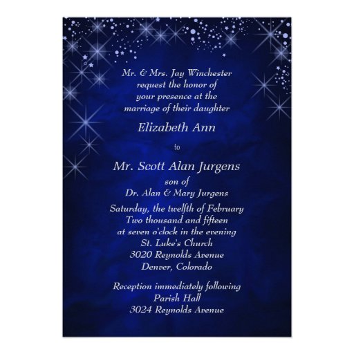 Blue Starry Night Formal Wedding 5x7 Paper Invitation Card 