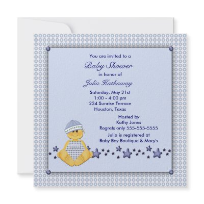 Blue Stars Blue Overalls Boy Shower Personalized Invite by decembermorning