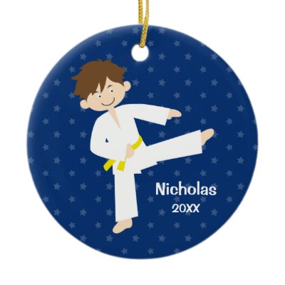 Blue Stars Taekwondo Karate Boy Personalized Christmas Ornaments