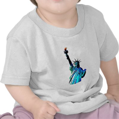 Blue Statue of Lady Liberty T-shirt by made_in_atlantis
