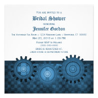 Blue Steampunk Gears Bridal Shower Invite