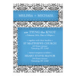 Blue Stitched Damask Wedding Invitations