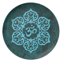 Blue Stone Floral Om Party Plate