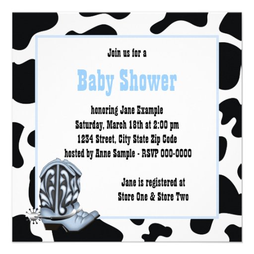 Blue Stork Cow Print Cowboy Baby Shower Custom Announcement