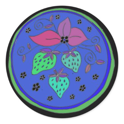 Blue Strawberries Round Sticker by eelkat