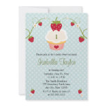 Blue Strawberry Cupcake Birthday Invitation Any Ag