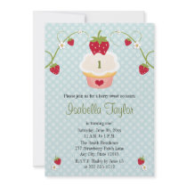 Blue Strawberry Cupcake Birthday Invitation Any Ag