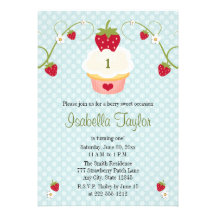 Blue Strawberry Cupcake Birthday Invitation Any Ag