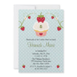 Blue Strawberry Cupcake Birthday Photo Invitation