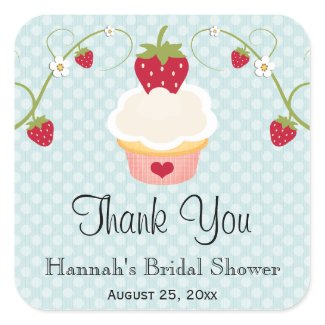 Blue Strawberry Cupcake Favor Labels Stickers 