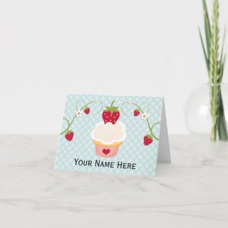Blue Strawberry Cupcake Thank You Cards Notes