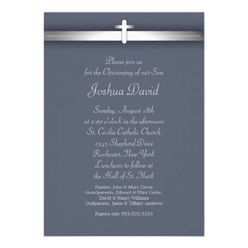 Blue Stripe Baby Boy Photo Christening Personalized Invitations