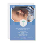 Blue Stripe Baptism Baby Dedication 5x7 photo Personalized Invitations