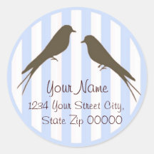 Blue Stripe Birds Address Sticker