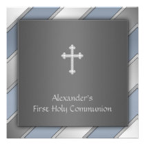 Blue Stripe Boys First Communion invitations
