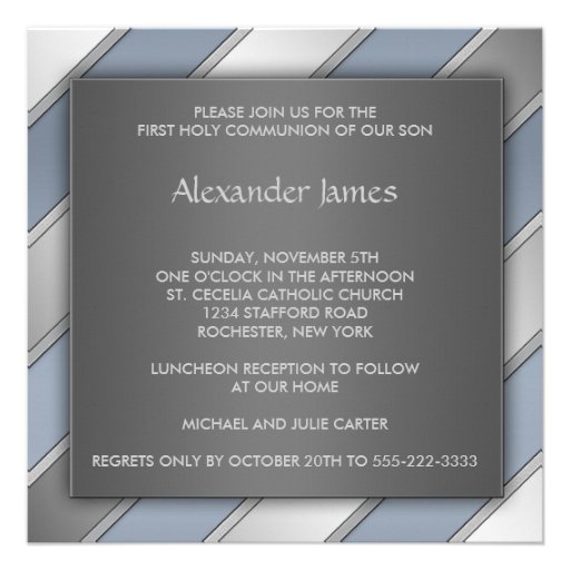 Blue Stripe Boys First Communion Personalized Invites