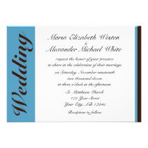 Blue Stripe Chocolate Brown Wedding Invitations