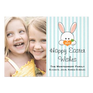 Easter Bunny Photo Card Blue Stripes