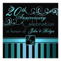 Blue Stripe Elegant Wedding Anniversary Invitation invitations