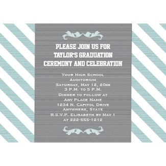 Back of Blue Striped Graduation Photo Announcements Invites