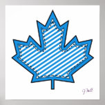 Blue Striped  Applique Stitched Maple Leaf posters