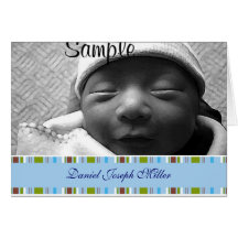 Blue Striped Birth Announcement Card