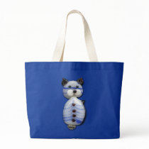 Blue-Striped Glass-Bead Cat Canvas Bag