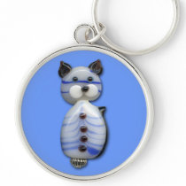 Blue-Striped Glass-Bead Cat Key Chain