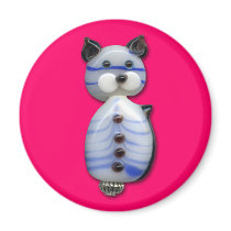 Blue-Striped Glass-Bead Cat Magnet