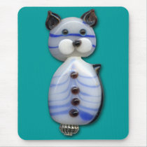 Blue-Striped Glass-Bead Cat Mousepad
