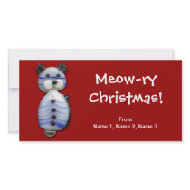 Blue-Striped Glass-Bead Cat Picture Card