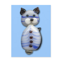 Blue-Striped Glass-Bead Cat Postcards