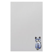 Blue-Striped Glass-Bead Cat Custom Stationery