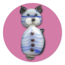 Blue-Striped Glass-Bead Cat Stickers