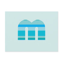 Blue Striped Monogram - Letter M postcards