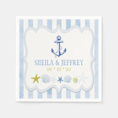 Blue Striped Nautical Wedding Paper Napkin