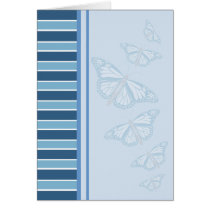 Blue Stripes and Butterflies Greeting Card